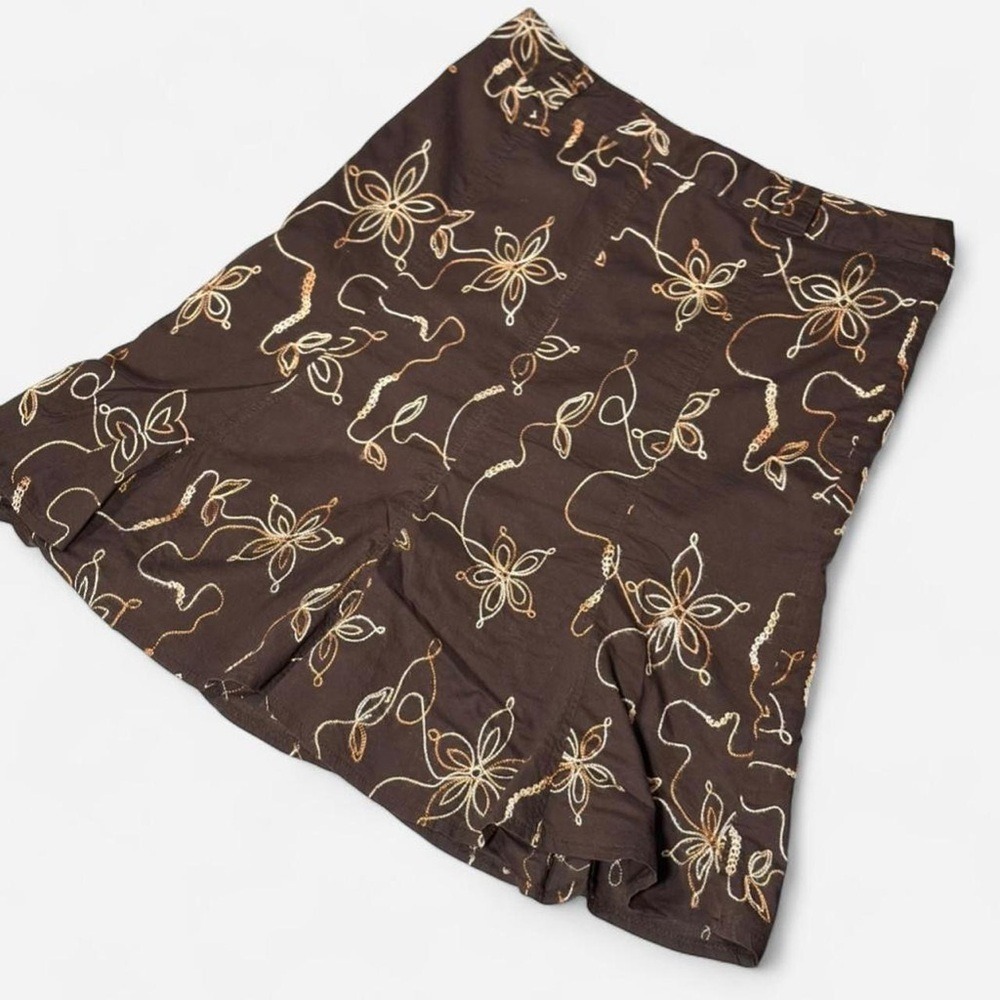 Vintage 90s Skirt, Boho, Floral Embroidered, Size Large